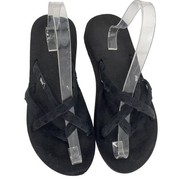 Teva Olawahu women 9 Black Mix Slip on Flip Flop strappy Sandals Shoes 6840 - Picture 2 of 5